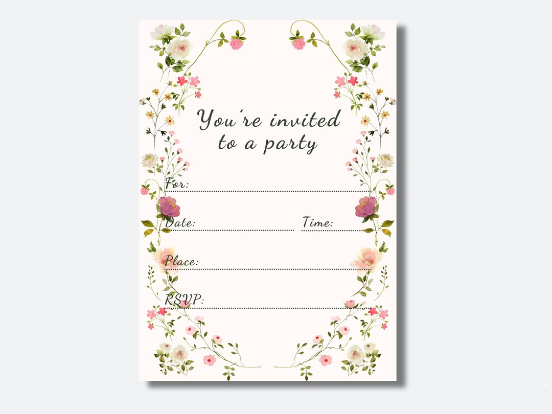 Spring Flower Fill In Flower Fill in Invitation, Cream Floral Fill-in Invitation, Printable ...