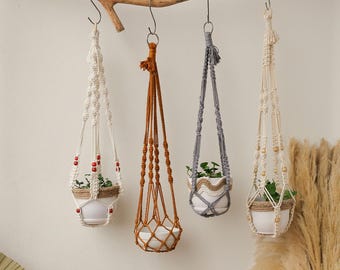 Lot De 3 Supports Muraux En Macramé Teint Ombré Pour Plantes D'intérieur Et D'extérieur - Étagère Verticale Pour Plantes D'intérieur Et D'extérieur - Décoration Bohème (gris Ombré