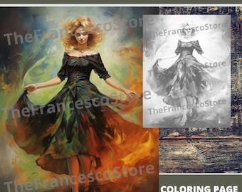 Witch Coloring Page: Grayscale Art (Printable PDF)