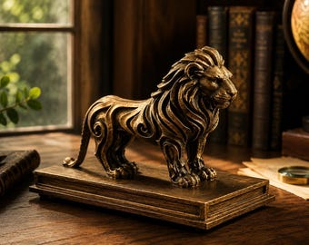Hand Painted Gold Lion Statue | Ornamental Sculpture, 3D Printed Home Decor