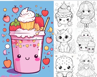 Kawaii Coloring Book, 76 Designs, Kids & Adults (Printable PDF)