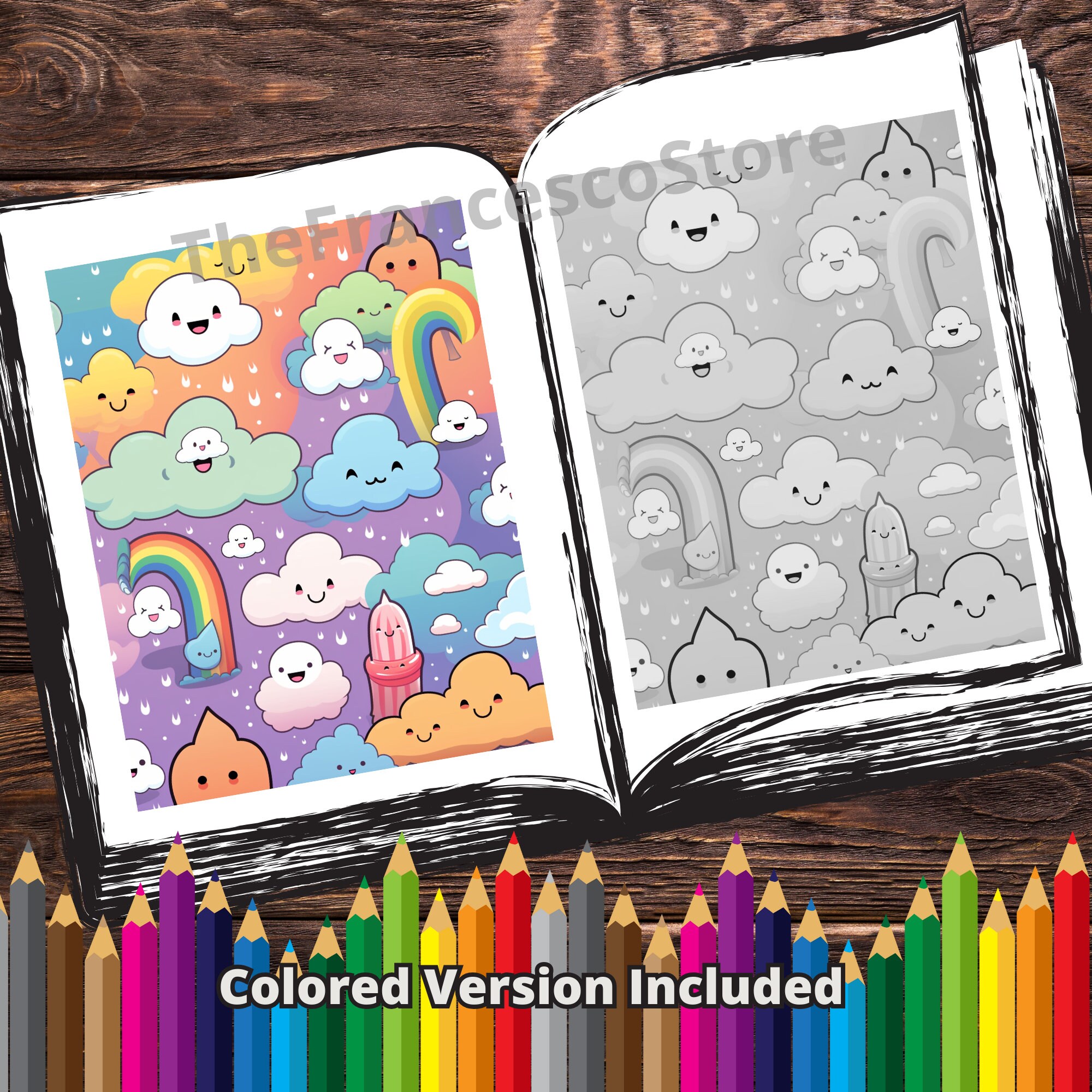 76 Kawaii Coloring Pages 24 Colored Images Cover Bonus, Printable PDF ...