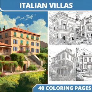 Italian House Coloring Book , Roman Villa ,  Coloring pages printable  , Digital Coloring Book, PDF DOWNLOAD