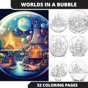 Worlds in a Bubble, 52 Coloring Pages, Coloring Book, Digital Coloring Book, PDF DOWNLOAD