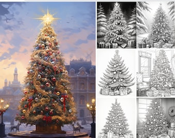 Christmas Trees Coloring Book: 25 Grayscale Pages (Printable PDF)