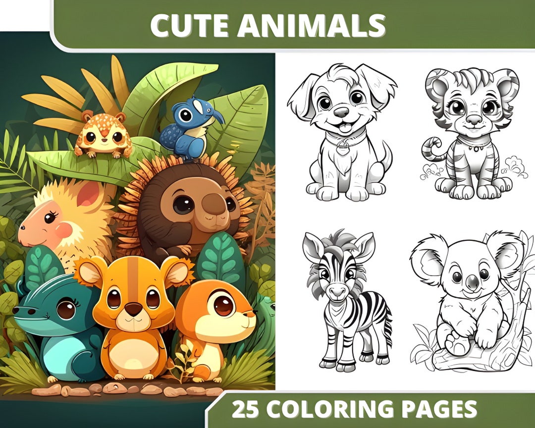 Coloring Books , Cute Animals Coloring Book, Digital Coloring Book, PDF ...