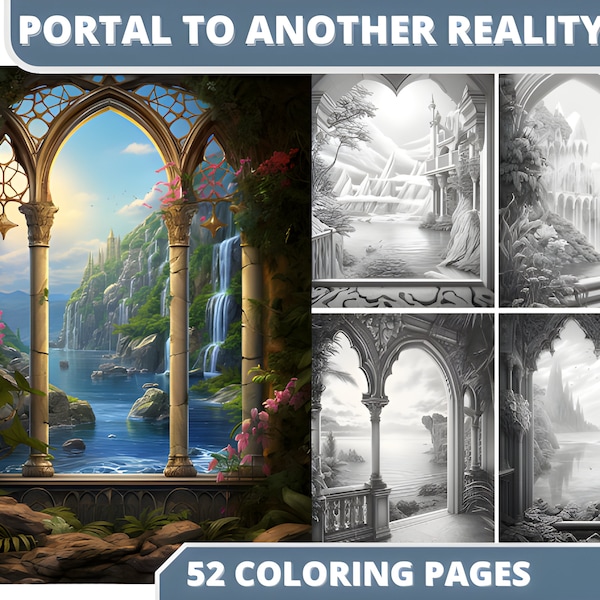 Portal to Another Reality, 52 Coloring Pages, Coloring Book, Digital Coloring Book, PDF DOWNLOAD