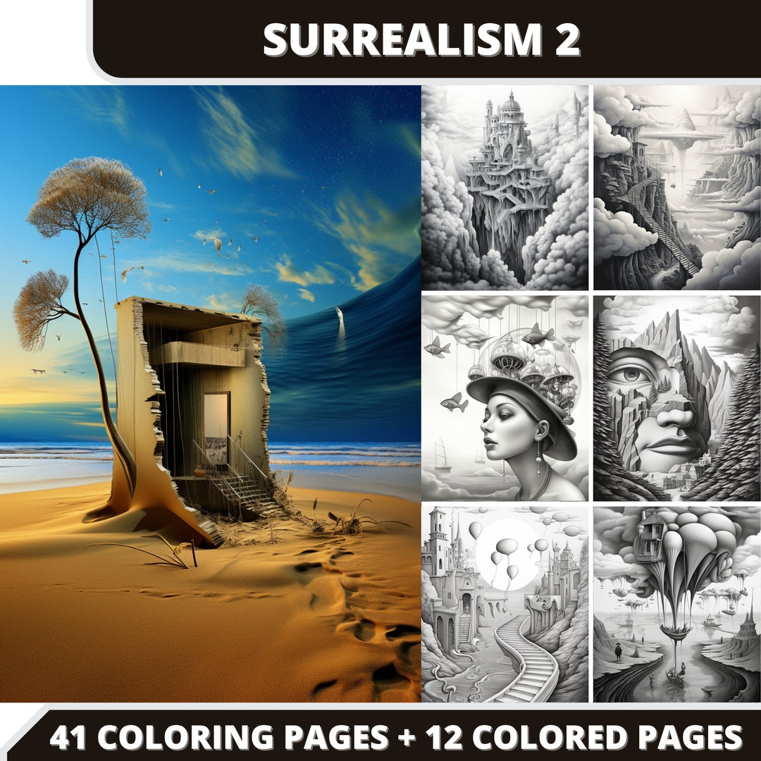 41 Surrealism 2 Coloring Pages 12 Colored Images Cover Bonus, Printable