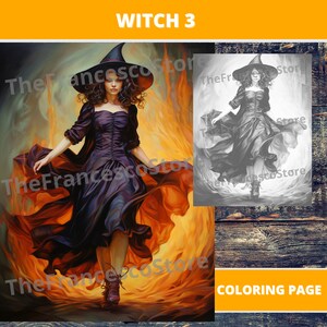 Witch 3 Coloring Page, Colored Page included, Printable PDF, Grayscale Coloring Page, Digital Coloring Page