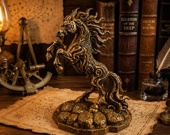 Horse Sculpture, 3D Printed Statue, Gothic Fantasy Decor, Desk Ornament