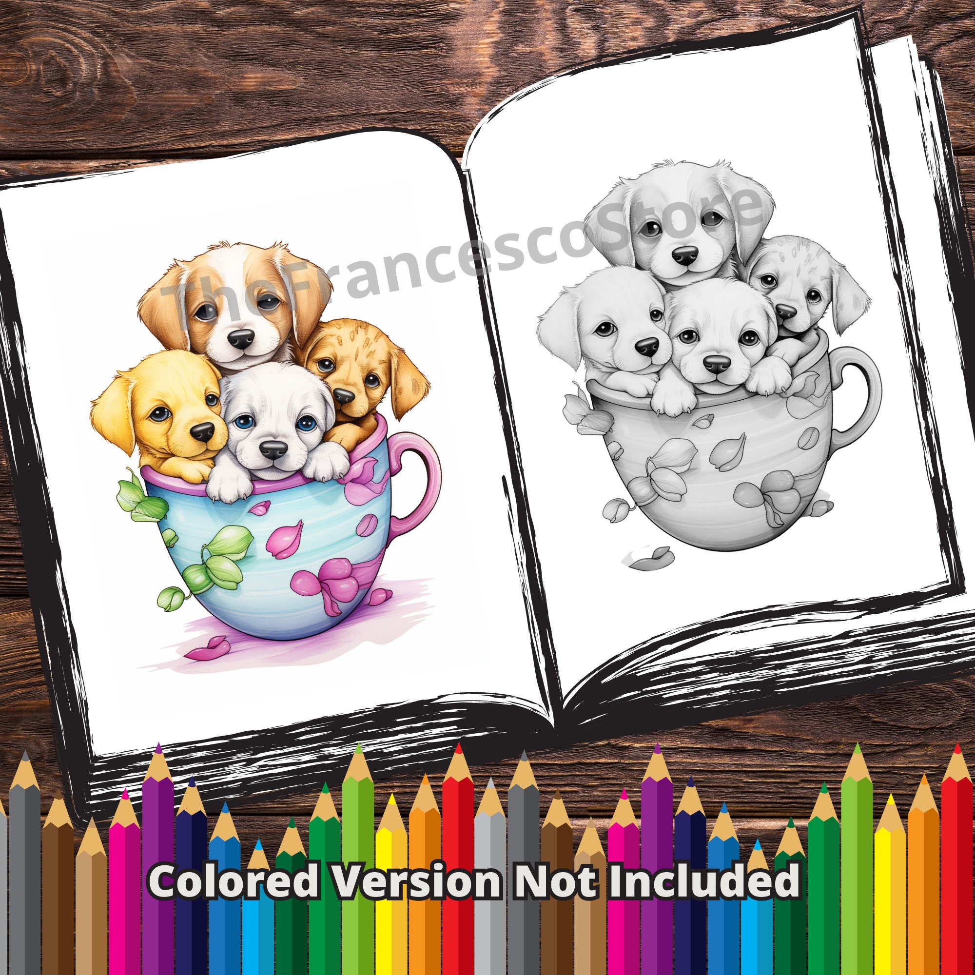 30 Pups in Cups Coloring Page, Adults, Kids, Printable PDF, Instant ...