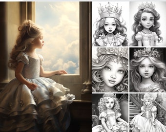 37 Little Princesses Malvorlagen + 10 ausgemalte Bilder + Cover Bonus, printable PDF, Graustufen Malvorlagen, digitales Malbuch