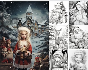 Adult Coloring Grayscale Christmas Cards - 24 Vintage Design Postcards For Coloring With Pencils, Pens, Or Paint - View #10