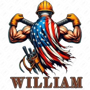 Bandiera americana personalizzata Patriot Labor Day PNG, carta regalo stampabile Labor Day per lui, maglietta patriottica PNG, nome americano personalizzato PNG