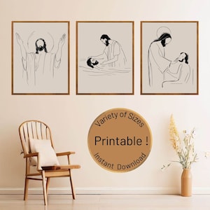 Christian Art Prints, Jesus Forgives the Sinner, Rescues Peter, Blesses People, Bible Gallery Wall Set, Christian Home Decor Gift,Minimalist
