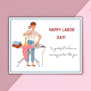 Tarjeta de regalo imprimible del Día del Trabajo para él, arte de pintura digital del Día del Trabajo feliz, manualidades del Día del Trabajo, dibujo de tareas domésticas, regalos divertidos de tarjetas de cumpleaños
