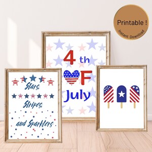 Conjunto de decoração de 4 de julho com 3, conjunto de arte de parede da galeria de 4 de julho, decoração de casa para impressão de 4 de julho, decoração de 4 de julho, download digital