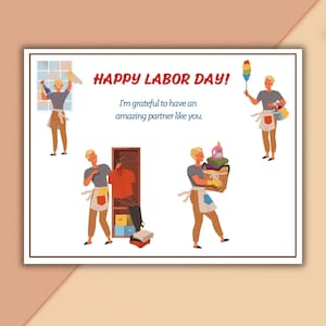 Regalo divertente per un biglietto di compleanno per lui, carta regalo per la festa del lavoro, arte di pittura digitale stampabile per la festa del lavoro felice, artigianato per la festa del lavoro, disegno di lavori domestici