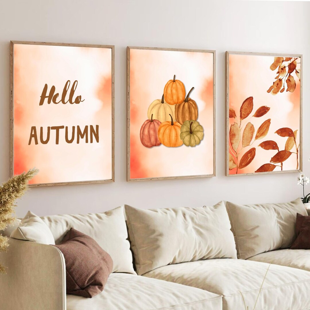 Watercolor Autumn Wall Art Set of 3, Printable Fall Decor, Orange ...