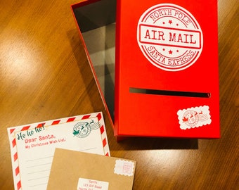 Red North Pole Express Postal Box, Letter to Santa and Addressed Envelope
