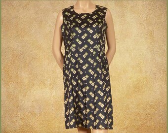 Vintage 60s Abstract Print Dress (size US10, UK14, FR42, D40, IT46)