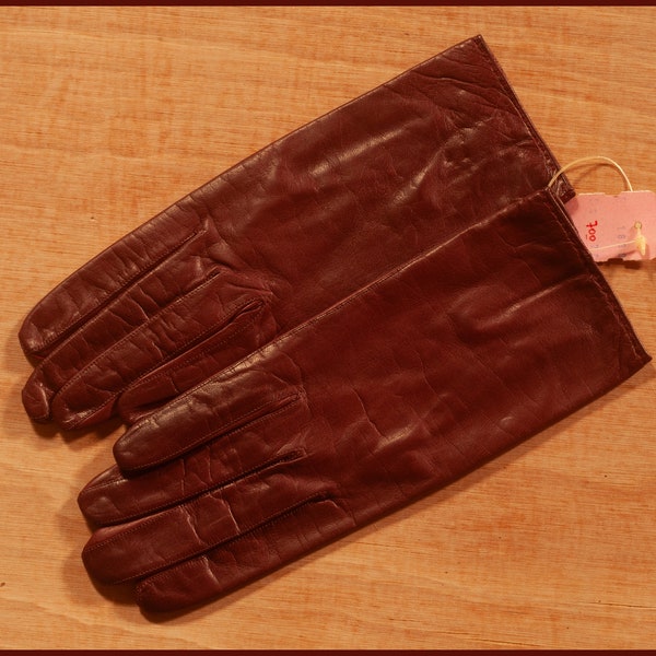 Gants en cuir souple doublés de soie vintage des années 60 - taille 7 - moyen