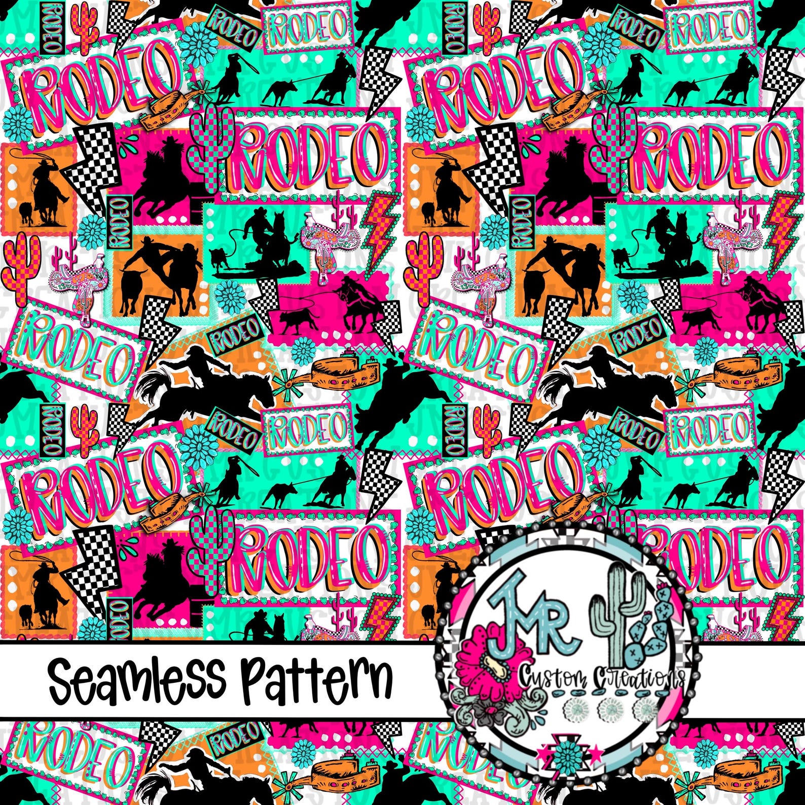 Neon Rodeo Seamless Pattern: Western Digital Paper (JPG) - Etsy