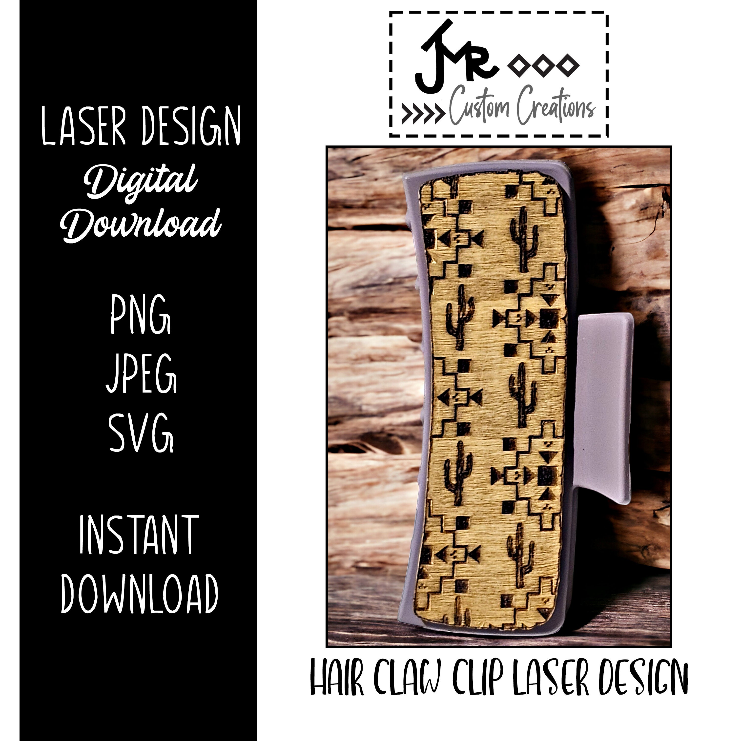 Boho Cactus Hair Claw Clip Digital File Design PNG JPG - Etsy display picture 2