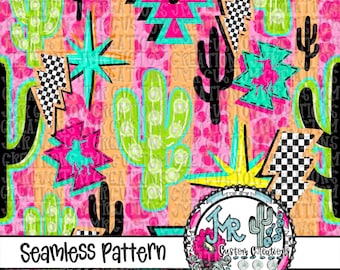 Summer Vibes neon western naadloos patroon