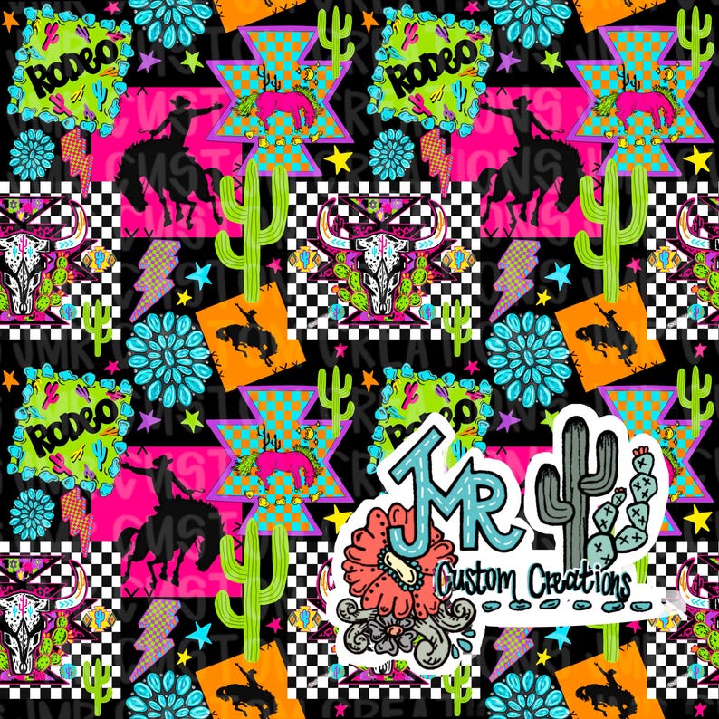 Seamless Western Mix Digital Pattern Paper: JPG Neon Western Rodeo ...