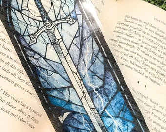 Fantasy Blue sword Transparent Stained glass style bookmark
