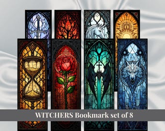 The witcher Bookmarks: Stained Glass Style (Digital Download) set of 8 | instant download