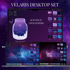 ACOTAR Velaris inspired Macbook Desktop wallpaper and Icons fantasy dragons galaxy set