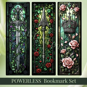 POWERLESSにインスパイアされたステンドグラス風しおり｜ファンタジーゴシックしおりセット｜印刷可能な本好きへのギフト