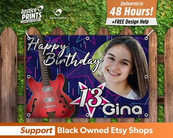 Rock Star Birthday Banner, Custom Photo, Fast Shipping