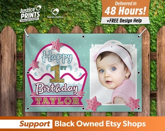 Cupcake Birthday Banner, Photo, Custom Design