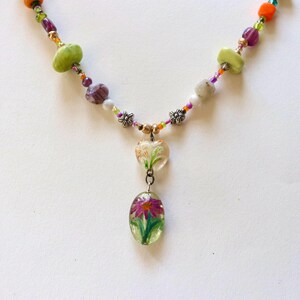 Purple Flower Beaded Necklace