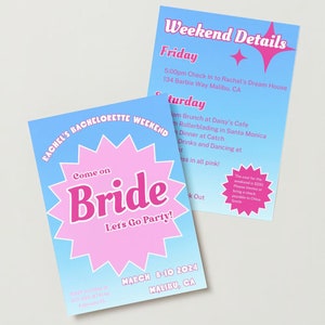 Come on Bride, Let’s Go Party Bachelorette Invite and Itinerary. Customizable Digital Template