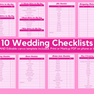 Complete Wedding Planning Checklists. 10 Detailed Wedding Checklists. Printable Wedding Checklist AND Wedding Checklist Template Included