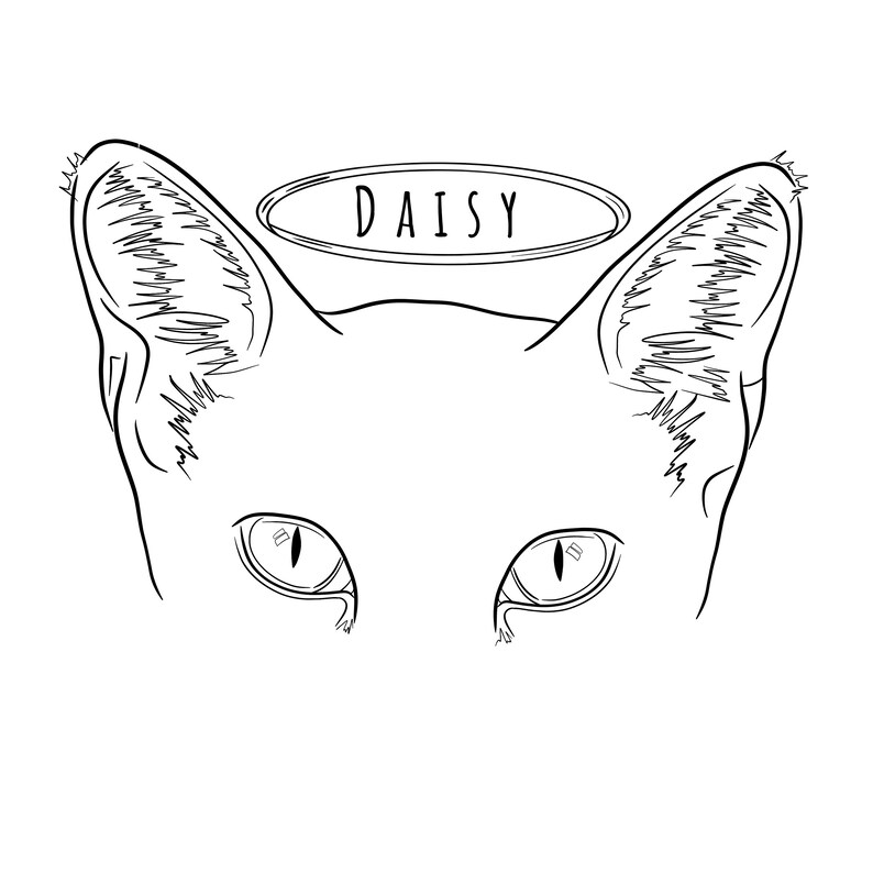 Custom Cat Ears Drawing, Cat Ear Tattoo Design, Dog Outline Drawing