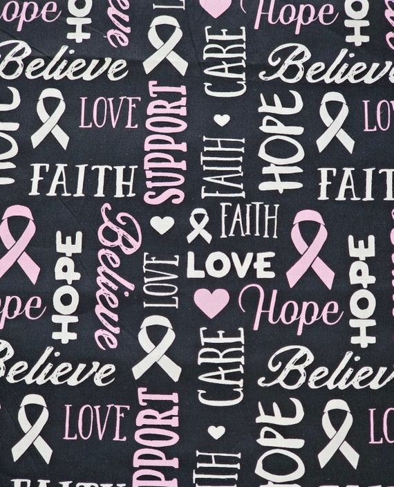 Breast Cancer Believe and Hope on Black Cotton Scrub Caps