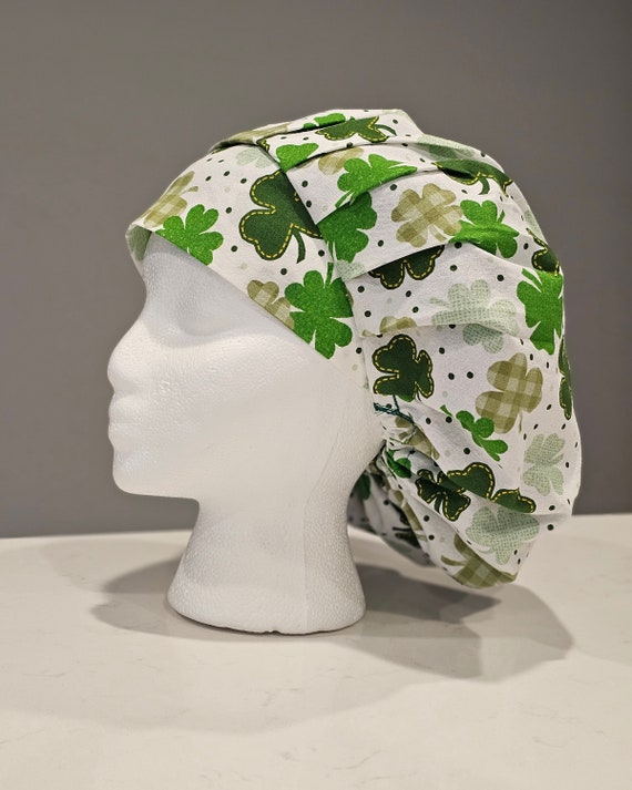 Clovers on White St. Patrick's Day Surgical Scrub Caps