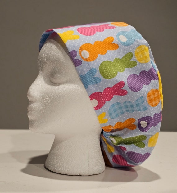 Patterned Easter Bunny Scrub Caps