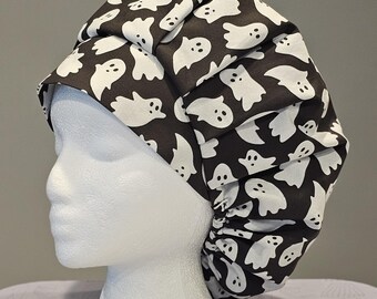 Friendly Ghosts on Black Halloween Scrub Cap | Multiple Styles