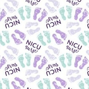 NICU Nurse Baby Feet Lavender and Mint Bouffants, Ponytails, and Skull Caps