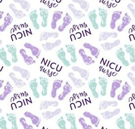 NICU Nurse Baby Feet Lavender and Mint Bouffants, Ponytails, and Skull Caps