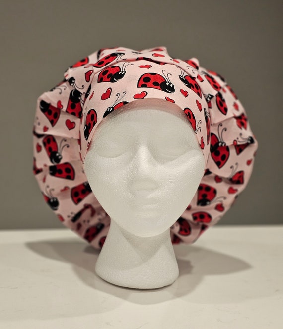 Lady Bugs and Hearts Valentine's Day Scrub Caps