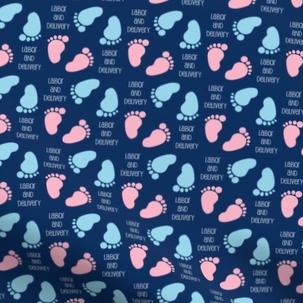 Labor and Delivery Blue and Pink Baby Feet on Dark Blue Bouffants, Ponytails, and Skull Caps