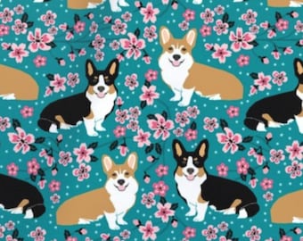 Corgi Cherry Blossoms Spring Floral Scrub Caps