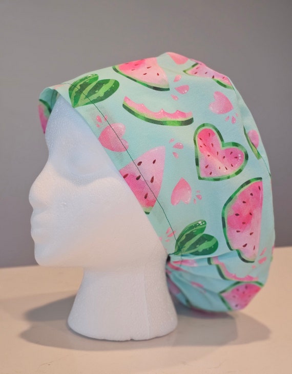 Watermelon on Mint Bouffants, Ponytails, and Skull Caps